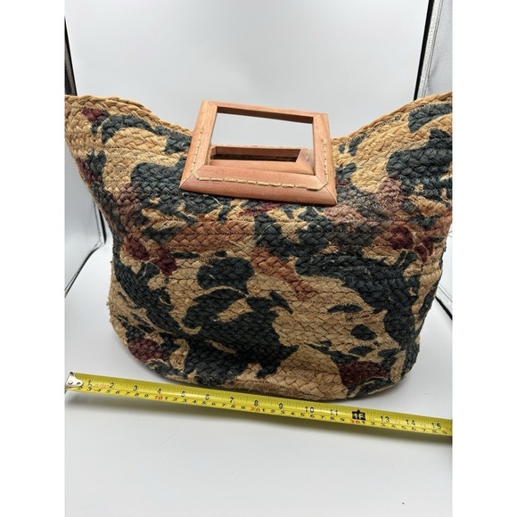 Antik Kraft Purse Handbag Jute Wood Handle Beach Casual Floral Pallavi Boho - Picture 2 of 8